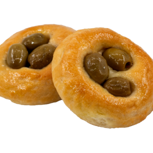 FOCACCINA ARTIGIANALE TONDA CON OLIVE E OLIO EXTRAVERGINE DI OLIVA